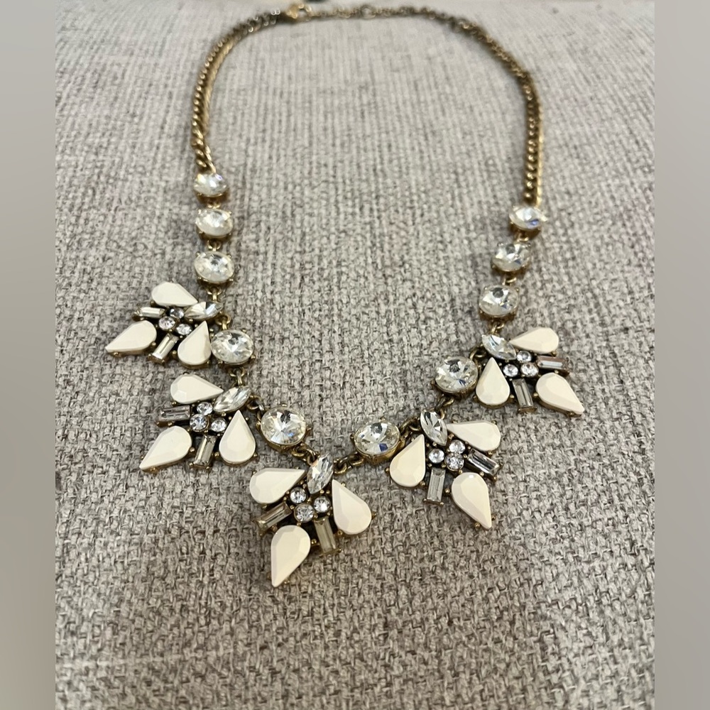 J.Crew statement bib necklace with white stones and rhinestones